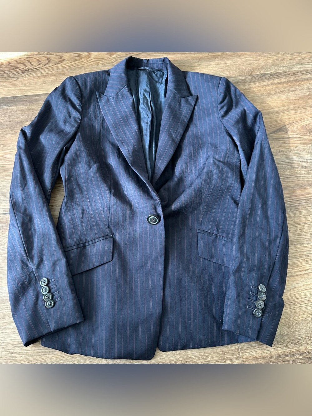 Luciano Barbera 100%‎ Wool 1 Button Blazer Jacket Women Blue Pinstripe Italy 40